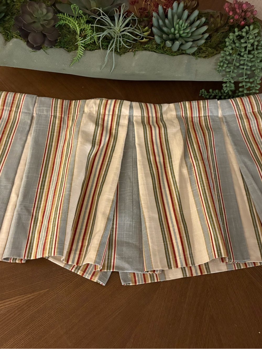 Striped Window Valance in Cream, Blue, Red & Green